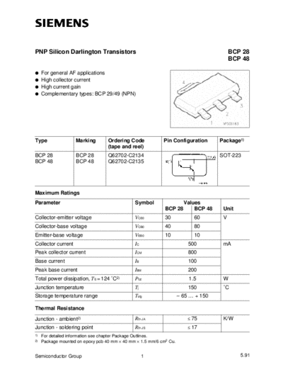 Siemens bcp28  . Electronic Components Datasheets Active components Transistors Siemens bcp28.pdf