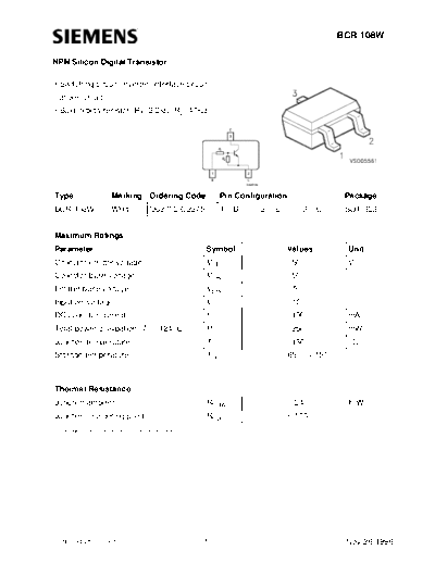 Siemens bcr108w  . Electronic Components Datasheets Active components Transistors Siemens bcr108w.pdf