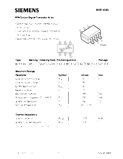 Siemens bcr108s  . Electronic Components Datasheets Active components Transistors Siemens bcr108s.pdf