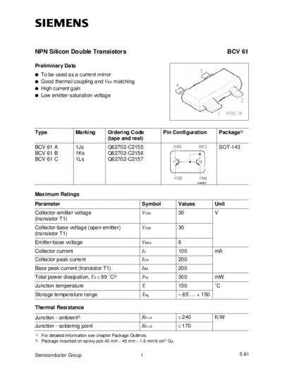 Siemens bcv61  . Electronic Components Datasheets Active components Transistors Siemens bcv61.pdf