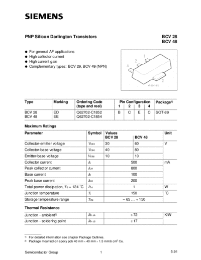 Siemens bcv28 bcv48  . Electronic Components Datasheets Active components Transistors Siemens bcv28_bcv48.pdf