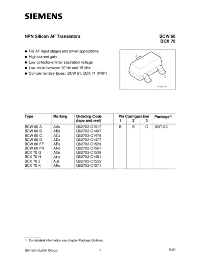 Siemens bcw60 bcx70  . Electronic Components Datasheets Active components Transistors Siemens bcw60_bcx70.pdf