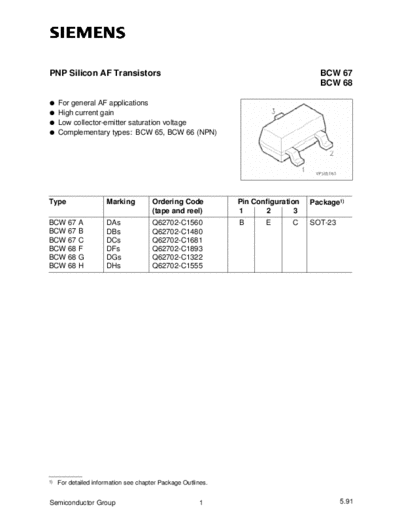 Siemens bcw67 bcw68  . Electronic Components Datasheets Active components Transistors Siemens bcw67_bcw68.pdf