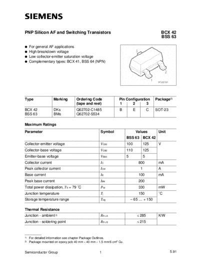 Siemens bcx42 bss63  . Electronic Components Datasheets Active components Transistors Siemens bcx42_bss63.pdf