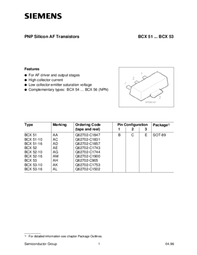 Siemens bcx51 bcx52 bcx53  . Electronic Components Datasheets Active components Transistors Siemens bcx51_bcx52_bcx53.pdf