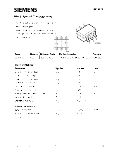 Siemens bc847s  . Electronic Components Datasheets Active components Transistors Siemens bc847s.pdf