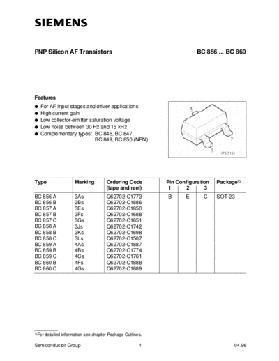 Siemens bc856 bc857 bc858 bc859 bc860  . Electronic Components Datasheets Active components Transistors Siemens bc856_bc857_bc858_bc859_bc860.pdf