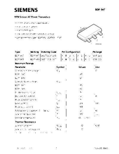 Siemens bdp947  . Electronic Components Datasheets Active components Transistors Siemens bdp947.pdf