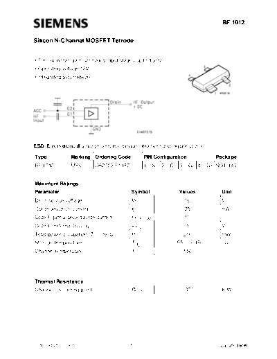 . Electronic Components Datasheets bf1012  . Electronic Components Datasheets Active components Transistors Siemens bf1012.pdf