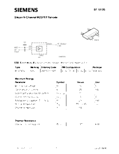 . Electronic Components Datasheets bf1012s  . Electronic Components Datasheets Active components Transistors Siemens bf1012s.pdf