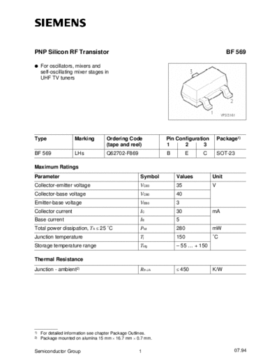 . Electronic Components Datasheets bf569  . Electronic Components Datasheets Active components Transistors Siemens bf569.pdf