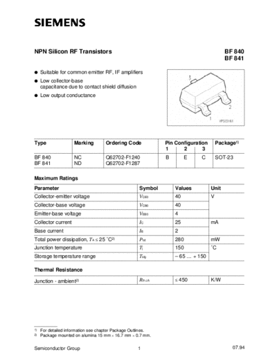 Siemens bf840  . Electronic Components Datasheets Active components Transistors Siemens bf840.pdf