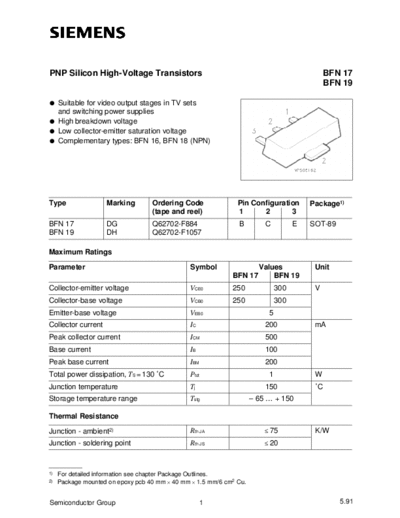 Siemens bfn17 bfn19  . Electronic Components Datasheets Active components Transistors Siemens bfn17_bfn19.pdf