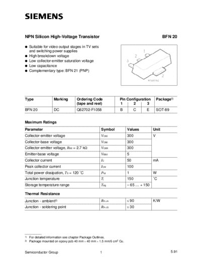 Siemens bfn20  . Electronic Components Datasheets Active components Transistors Siemens bfn20.pdf