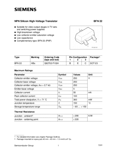 Siemens bfn22  . Electronic Components Datasheets Active components Transistors Siemens bfn22.pdf