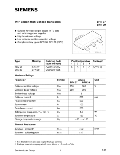 Siemens bfn37 bfn39  . Electronic Components Datasheets Active components Transistors Siemens bfn37_bfn39.pdf