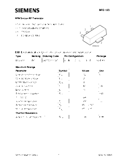 . Electronic Components Datasheets bfq193  . Electronic Components Datasheets Active components Transistors Siemens bfq193.pdf