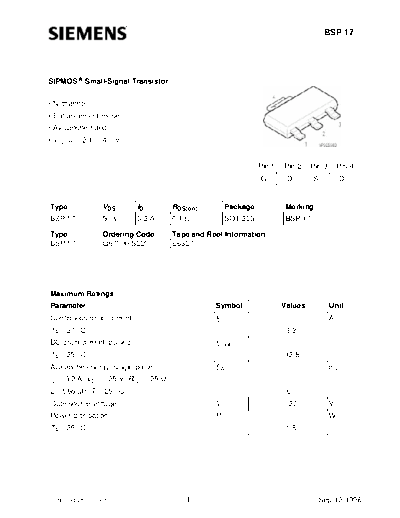 Siemens bsp17  . Electronic Components Datasheets Active components Transistors Siemens bsp17.pdf