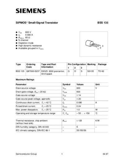 Siemens bss135  . Electronic Components Datasheets Active components Transistors Siemens bss135.pdf