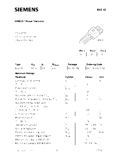 Siemens buz42  . Electronic Components Datasheets Active components Transistors Siemens buz42.pdf