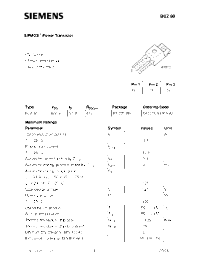 Siemens buz80  . Electronic Components Datasheets Active components Transistors Siemens buz80.pdf