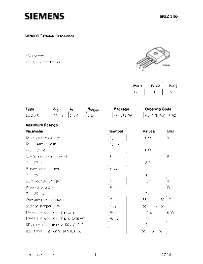 Siemens buz310  . Electronic Components Datasheets Active components Transistors Siemens buz310.pdf