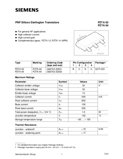 Siemens pzta63  . Electronic Components Datasheets Active components Transistors Siemens pzta63.pdf