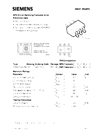 Siemens smbt3904pn s3p sot363  . Electronic Components Datasheets Active components Transistors Siemens smbt3904pn_s3p_sot363.pdf