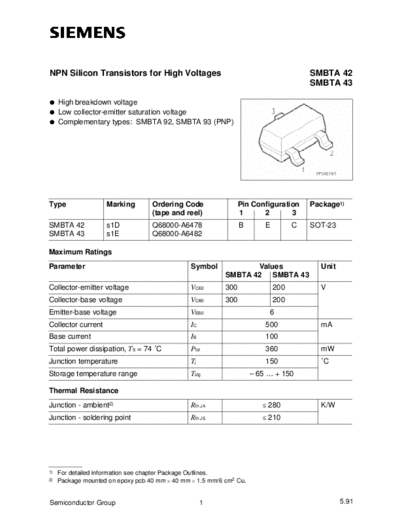 Siemens smbta42  . Electronic Components Datasheets Active components Transistors Siemens smbta42.pdf