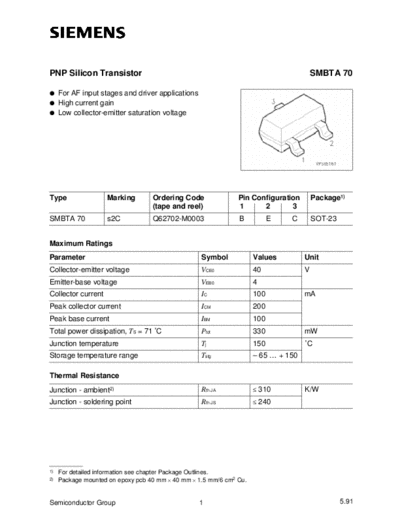 Siemens smbta70  . Electronic Components Datasheets Active components Transistors Siemens smbta70.pdf