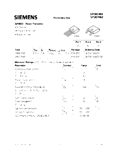 Siemens spd02n60  . Electronic Components Datasheets Active components Transistors Siemens spd02n60.pdf