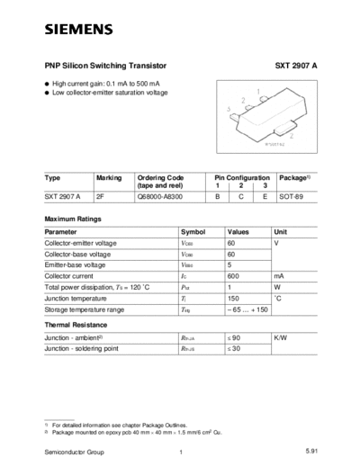 . Electronic Components Datasheets sxt2907a  . Electronic Components Datasheets Active components Transistors Siemens sxt2907a.pdf