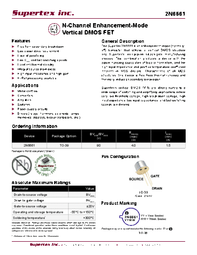 . Electronic Components Datasheets 2n6661  . Electronic Components Datasheets Active components Transistors Supertex 2n6661.pdf