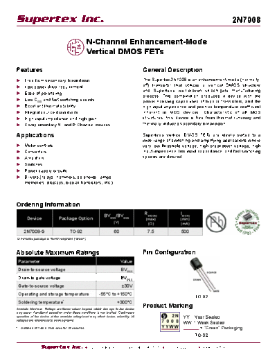Supertex 2n7008  . Electronic Components Datasheets Active components Transistors Supertex 2n7008.pdf