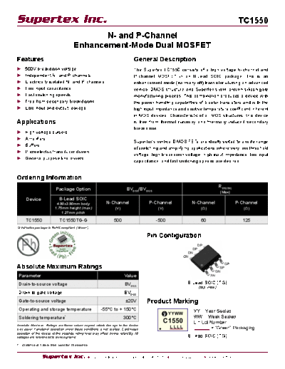 Supertex tc1550  . Electronic Components Datasheets Active components Transistors Supertex tc1550.pdf