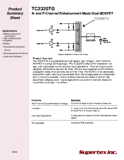 . Electronic Components Datasheets tc2320pss  . Electronic Components Datasheets Active components Transistors Supertex tc2320pss.pdf