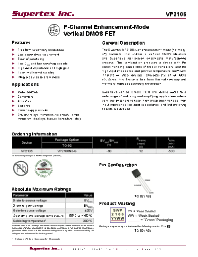 Supertex vp2106  . Electronic Components Datasheets Active components Transistors Supertex vp2106.pdf