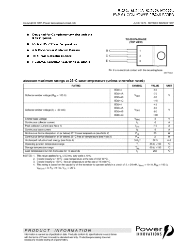 Power Innovations bd244  . Electronic Components Datasheets Active components Transistors Power Innovations bd244.pdf