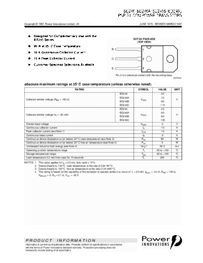 Power Innovations bd246  . Electronic Components Datasheets Active components Transistors Power Innovations bd246.pdf