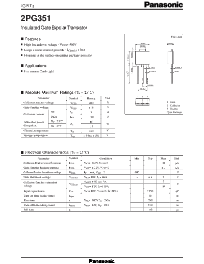 Panasonic 2pg351  . Electronic Components Datasheets Active components Transistors Panasonic 2pg351.pdf