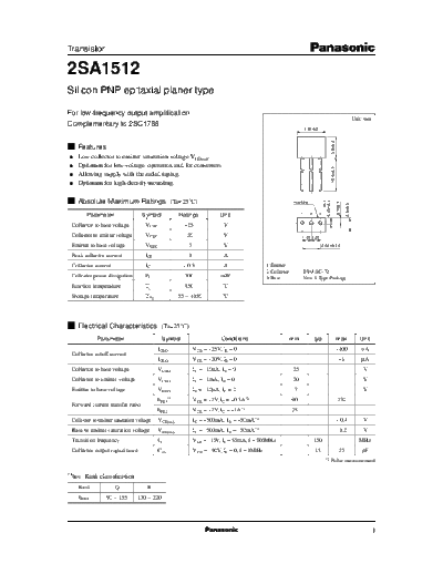 Panasonic 2sa1512  . Electronic Components Datasheets Active components Transistors Panasonic 2sa1512.pdf