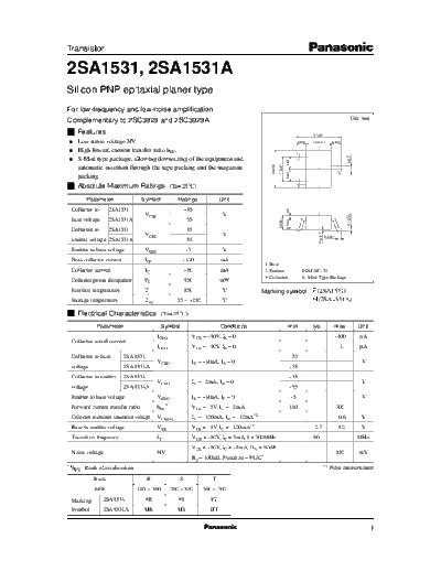 Panasonic 2sa1531 e  . Electronic Components Datasheets Active components Transistors Panasonic 2sa1531_e.pdf