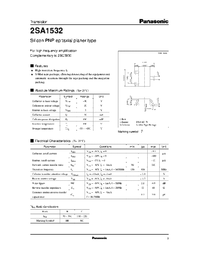 Panasonic 2sa1532  . Electronic Components Datasheets Active components Transistors Panasonic 2sa1532.pdf