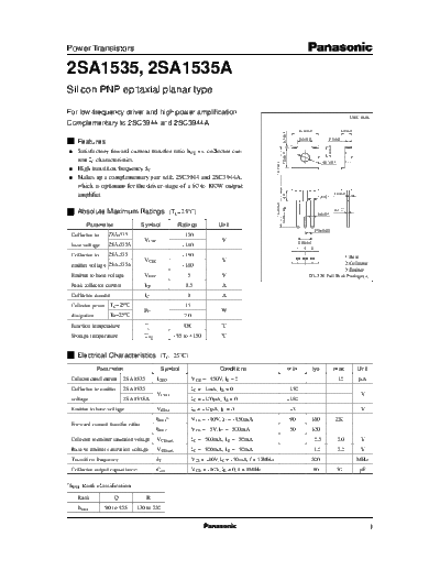 Panasonic 2sa1535  . Electronic Components Datasheets Active components Transistors Panasonic 2sa1535.pdf