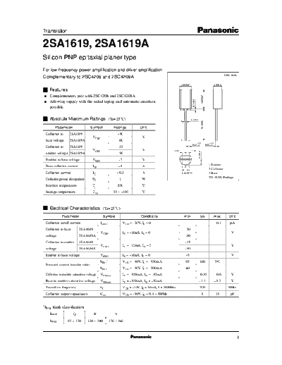 Panasonic 2sa1619  . Electronic Components Datasheets Active components Transistors Panasonic 2sa1619.pdf