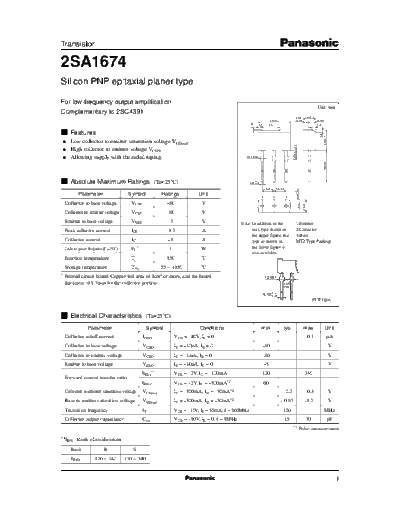 Panasonic 2sa1674  . Electronic Components Datasheets Active components Transistors Panasonic 2sa1674.pdf