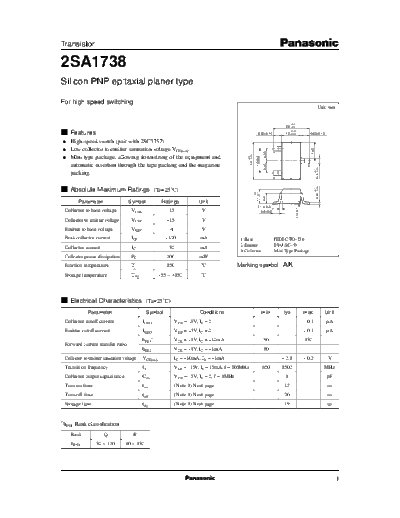 Panasonic 2sa1738  . Electronic Components Datasheets Active components Transistors Panasonic 2sa1738.pdf