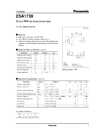 Panasonic 2sa1739  . Electronic Components Datasheets Active components Transistors Panasonic 2sa1739.pdf