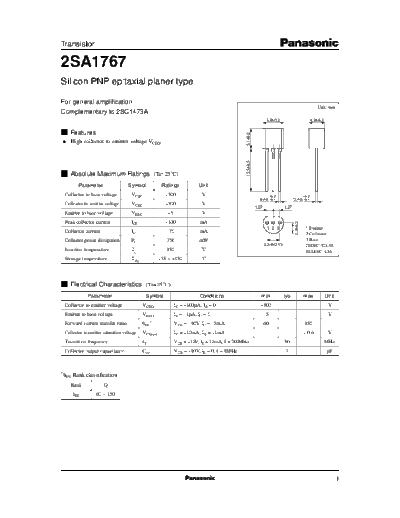 . Electronic Components Datasheets 2sa1767  . Electronic Components Datasheets Active components Transistors Panasonic 2sa1767.pdf