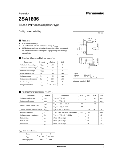 . Electronic Components Datasheets 2sa1806 e  . Electronic Components Datasheets Active components Transistors Panasonic 2sa1806_e.pdf